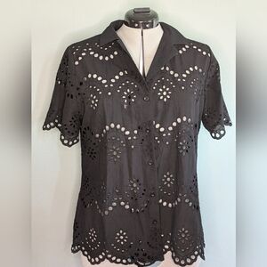 Adiva Black Eyelet Women's Blouse